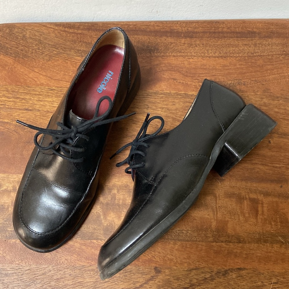 Nicole Black Leather Lace-Up Oxford dress shoes